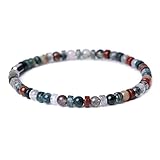 Edelstein Armband,Perlenarmbänder Natürlicher Indischer Achat Perlen Silber Polygon Zylinder Anhänger Armreifen Elastisches Kristallarmband Mode Kristallschmuck Für Männer Frauen