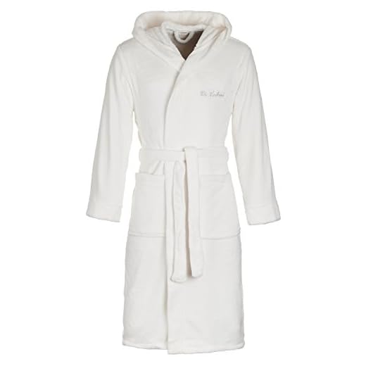 Di Vadini Florens badrock med huva, unisex, män, kvinnor I fluffig morgonrock I nattkläder av fin mikrofiber, Öko-Tex Standard 100 I Kimono med färg- och storleksurval XXS – 5XL, Vit, 5XL