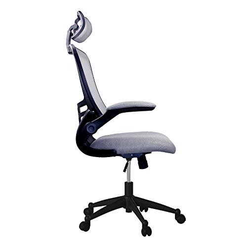 Modern High Back Mesh Executive Chair With Headrest And Flip Up Arms. Color: Silver Grey #TOP5