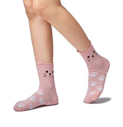 Leotruny Women's Colorful Cute Cat Crew Socks With Gift Box (X-5Pairs-Footprint Design) #TOP1
