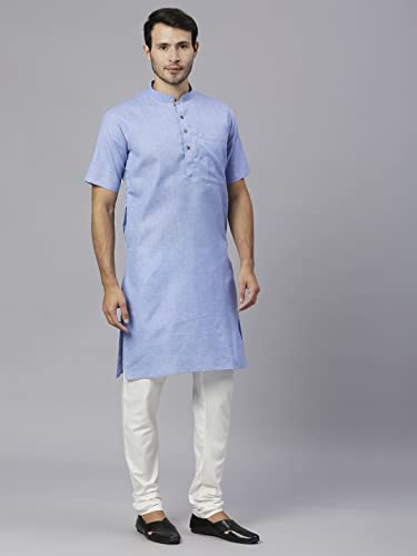 Image of Rajubhai Hargovindas Men's Pure Cotton Woven Design Half Sleeve Kurta