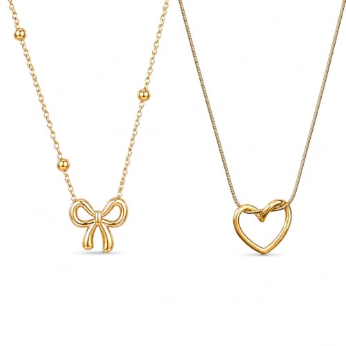 Image of Necklace Set For Women Stylish | Anti Tarnish Waterproof Stainless Steel Chain Pendant Necklaces Jewelry for Love | Gold Plated Jewellery Accessories for Woman & Girls | Birthday Gift for Wife & Girlfriend