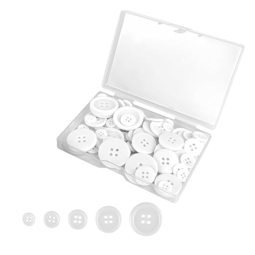 50 Pcs Eco-Friendly Resin Sewing Buttons 5 Sizes Round 4-Hole Craft Buttons for Sewing DIY Projects Clothing Decoration & Holiday Crafts (White 50)