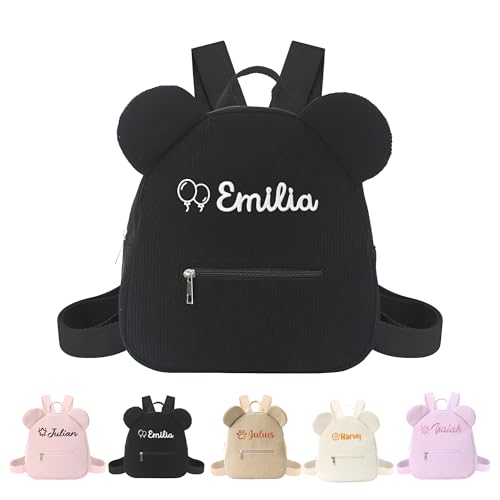 Pekdi Personalized Backpack with Name Embroidered Corduroy Backpack Monogram Cute Bear Book Bag with Embroidery Pattern Lightweight Daypack Casual Travel Bag for Sports Dance Gym