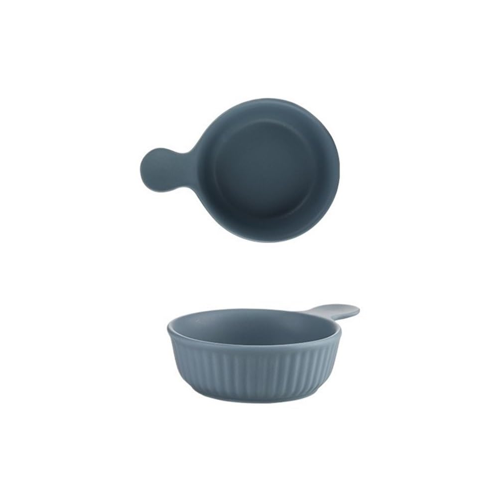 HPTHLY Baking Bowl Creative Ceramic Household Salad Plate With Handle Oven Baking Dim Sum Snack Baking Dish (Blue)