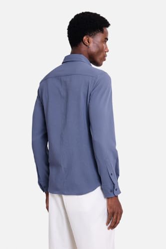 Image of SNITCH Men Casual Shirt | Slim Fit Long Sleeve Spread Collar Vertical Crinkle Textured Pattern | Breathable Polyester Blend & Stretchable Fabric for Casual Outing & Everyday Use