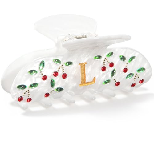 Image of CHLINS Initial Cherry Hair Clips for Women Girls - Cute Glitter Monogram Claw Clips with Rhinestone Cherry Print Hair Accessories, Ideal Birthday Bridesmaid Gifts for Teens Girls, Letter L