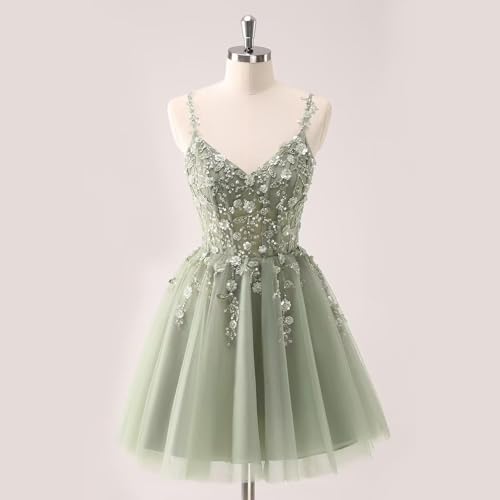 Lace Applique Tulle Homecoming Dresses for Teens Sparkly 3D Flower Short Prom Dress Sequin Quinceanera DAMA Dress3