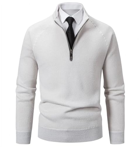 Men's Winter Half Zip Stand Collar Knitted Pullover - Solid Color Casual Outerwear Sweater3