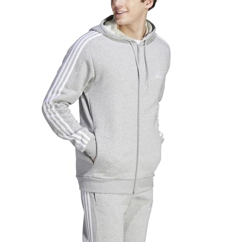 Image of adidas Essentials Men's Fleece 3-Stripes Full-Zip Hoodie Top with Hood