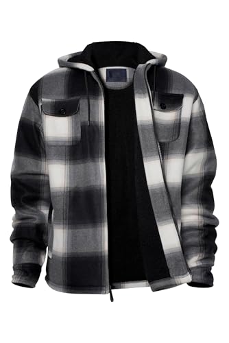 Image of Gary Com Heavy Thick Flannel Plaid Jacket Sherpa Fleece Lined Hoodies for Men Zip Up Winter Warm Coat Zipper Sweatshirt