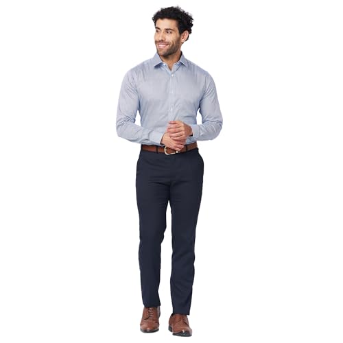 Image of Raymond Men's Slim Fit Polyester Blend Checks Pattern Flat Front Formal Trouser
