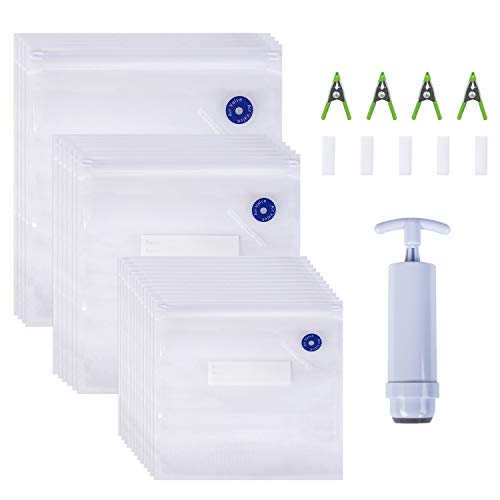 StoragePro Sous Vide Bags in 3 Sizes, 50 Reusable Food Vacuum Seal Bags for Anova and Joule Cookers, 60 Pcs Vacuum Bags Kit with Pump, for Food Storage Freezer and Sous Vide Cooking