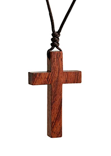 R/F Wooden Cross Necklace for Men Women Children Kids  Natural Wooden Cross Pendant Necklace  Palisander Wood Cross Necklace  Rosewood Cross Necklaces for Womens Mens Boys Girls