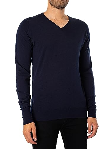 John Smedley Bobby V-Neck Maglione, Blue