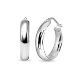Chunky Hoop Earrings for Women Sterling Silver High Polished Half Round-Tube Click-Top Wide Thick Ho