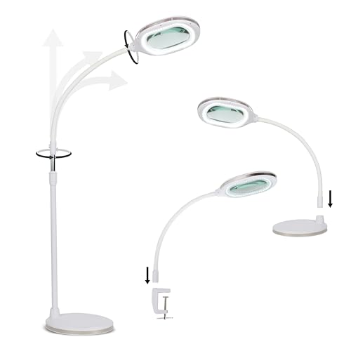 Brightech LightView Pro Lámpara de aumento 3 en 1 - Luz LED brillante con lupa - Lámpara de pie que se convierte en escritorio - Comodidad, flexibilidad y durabilidad para usos profesionales