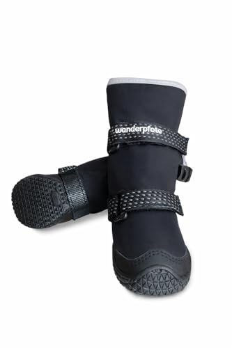 Wanderpfote Hundeschuhe im 4er-Pack – Wasserdichter Pfotenschutz für draußen mit Anti-Rutsch-Sohle, kuscheligem Fleece & reflektierenden Details (Schwarz, 5)