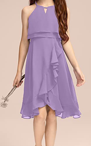 Galawaqe Kids A-Line Halter Neck Chiffon Junior Bridesmaid Dresses Fancy Girl Dress Wedding Elegant Party Gown 5-14 Years Purple #TOP2