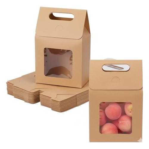 Sacs cadeaux en papier kraft marron avec fenetre emballage robuste de 24 pieces pour fetes