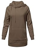 Relax Fit Long Sleeve Kangaroo Pockets Asymmetric Hoodie Sweatshirts Mocha M