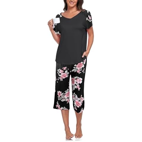 Famulily Women's Floral Pyjama Set Black Cover
