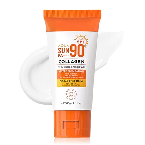 Collagen Sunscreen SPF 90 PA+++, Factor 90 Sun Cream Water Resistant, High Protection Body & Face Sunscreen for Sensitive Skin, Refreshing, Lightweight & Non-Greasy Sun Lotion, 60g