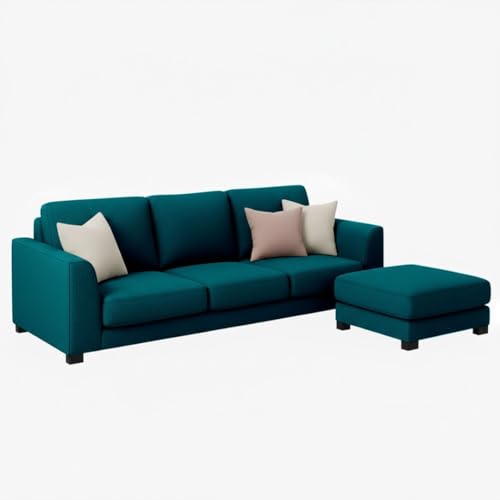 Image of FURNY Revona 4 Seater L Shape Sofa Set with Movable Ottoman | Flexible Left or Right Layout | Plush Velvet Fabric (Greenish Teal) | Perfect for Living Room, Guest Room & Office