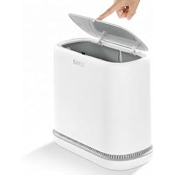 funest 3.3 Gallon Bathroom Trash Can with Push Lid, Dog Proof, White | Double-Layer Design, Air-Suction Bag System, Narrow Plastic Garbage Can with Extra Buckle Replacement