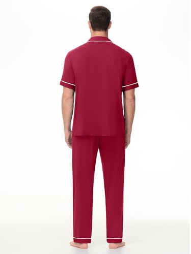 Image of Mens Pajamas Set Short Sleeve Sleepwear Button Down Loungewear Set Soft Modal 2Pcs Pj Set with Pockets S-3XL