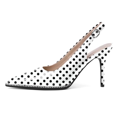 Image of SAMMITOP Women Slingback Heels Stilettos Closed Pointed Toe High Heel Silver Beaded Pumps Comfortable 3.5 Inch High Heels for Women Dressy Shoes