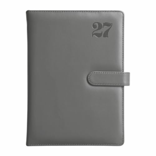 Image of Anupam Nova 2027 Diary with Dates A4 30x21cm, 365 Days, Daily Planner with Monthly Calendar, January to December New Year Diary 2026, PU Material Cover, Magnetic Closure and Pen Holder 80GSM - Grey