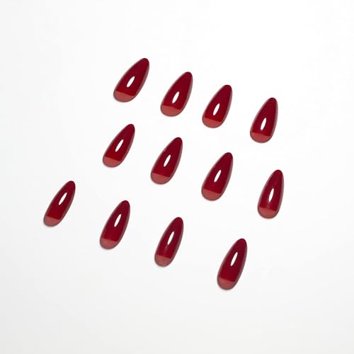 Red Press on Nails Medium Almond Stiletto,KQueenest Pure Color Acrylic Nails ...