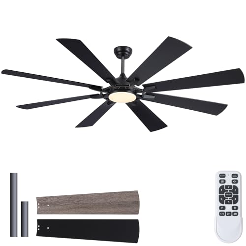 SHIHOT Ventilador de techo grande de 72 pulgadas con luz y mando a distancia, luces negras para interiores y exteriores, ventilador de techo moderno, ventilador de techo moderno,...