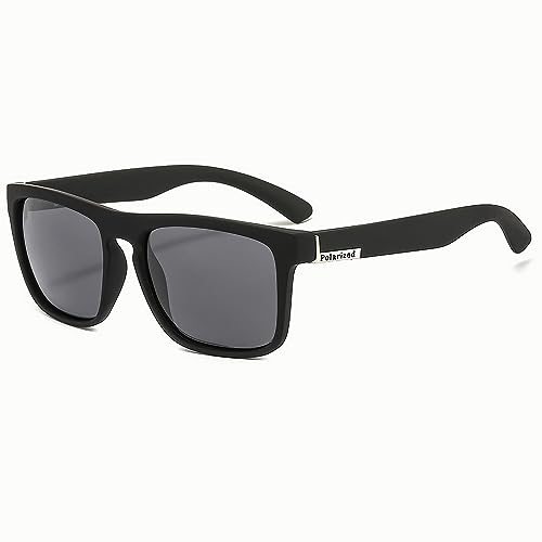 Image of Fashion Polarized Sunglasses for Men Women Sports UV400 Vintage Stylish Shades TR90 Frame Square Driving Glasses (Black /Black /Silver A1)