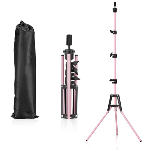 CASDUCT Wig Stand 63inch Adjustable Mannequin Head Reinforced Metal Mannequin Head Stand for Cosmetology Hairdressing Training Pink