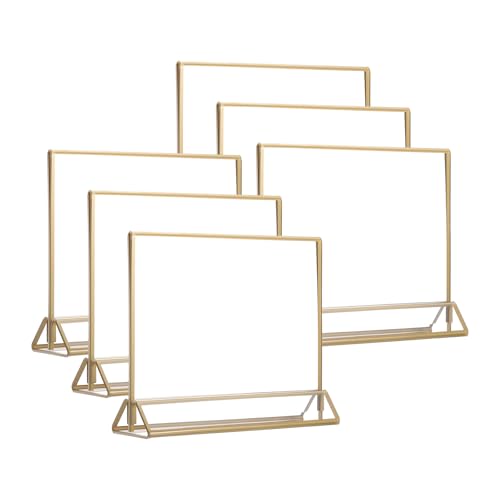 PATIKIL 4x6 Inch Clear Acrylic Sign Holder, 6 Packs Table Menu Stands Silver Borders Double Sided Picture Frames for Wedding Reception, Table Numbers, Party