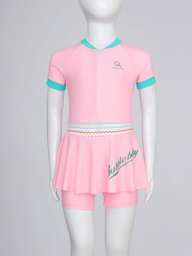 Girl One Piece Swimsuit Short Sleeve Hollow Skirted Swim Jumpsuit Swimwear UPF 50+ Bathing Suit3