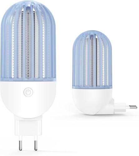 2 Piezas Lámpara Eléctrica Antimosquitos con Luz UV, Trampa para Insectos Silenciosa y Eficiente, Repelente de Mosquitos Enchufable, – Enchufe antimosquitos para Cocina y Dormitorio