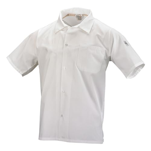 Image of Mercer Culinary M60200WHL Millennia Unisex Cook Shirt with Wicking Mesh Back, Large, White