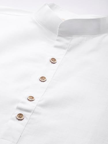 Image of Majestic Man Men's Cotton Regular Fit Casual Mandarin Collar Ethnic Motifs Solid Long Kurta