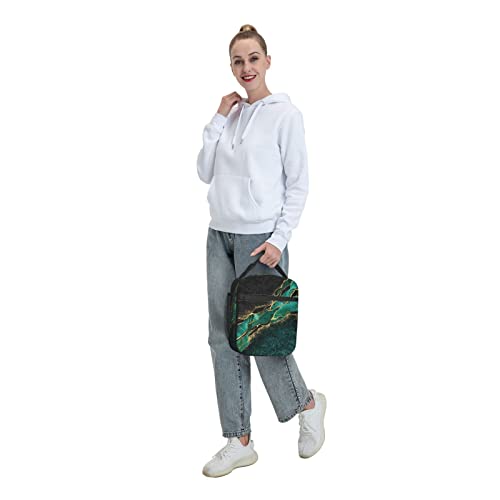 Yetta Yang Marble Black Green Gold Portable Lunch Bag Insulated Lunch Box Reusable Totes For Women Men Work Picnic Camping #TOP7