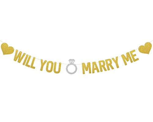 Image of SVM CRAFT gold Glittery Will You Marry Me Proposal Banner - Propose, Engagement, Valentine's Day, Bachelorette Party Sign Decoration Hanging Garland Bunting Banner Decor Photo Booth Props