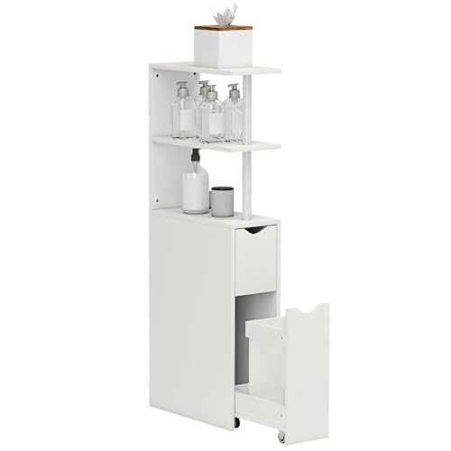 HOMCOM Meuble de Salle de Bain avec tiroir sur roulettes, Meuble de Rangement, Armoire Salle de Bain avec étagères Ouvertes, tiroirs, pour Salon Salle à...