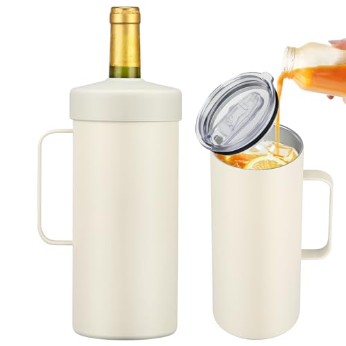 2 IN 1 Wine Chiller Single Bottle and Travel Tumbler, 42oz Stainless Steel Iceless Cooler Wine Bottle, Insulated Mug with Lid, Keep Wine Cold up to 6 Hours Fits Most Wine Bottles Gift for Wine Lovers