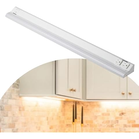 American Lighting 32-Inch LED Courant Undercabinet Light with Two Receptacles, 5CCT, White Finish, 120V AC, 20W, 1200 Lumens, CRI 90, 15 Amp, Ideal for Kitchen, Workspace, Retail Display, Under Shelve Cover
