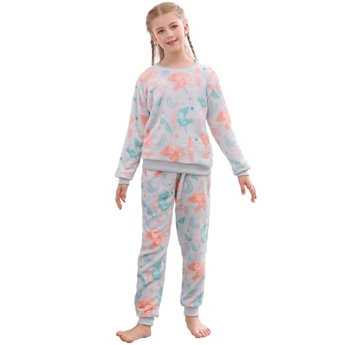V.&GRIN Girls Fleece Pajamas, Cute Soft Warm Fuzzy Winter Longsleeve Sleepwear Set for Teens Size 7-16 Years