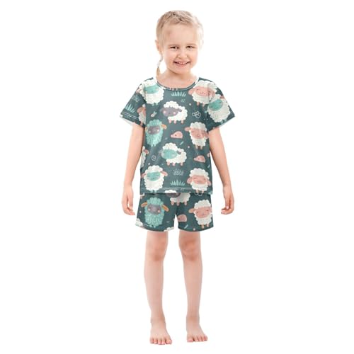 ALAZA Sheep Green Pajamas Short Sleeve 2 Piece Sleepwear Top and Bottom Pajama Set Unisex3
