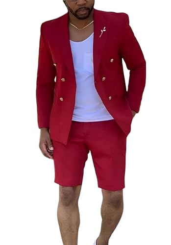 Summer Suits for Men 2 Piece Red Shorts Suit Jacket