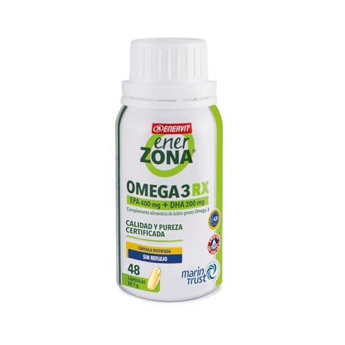 Enervit EnerZona Omega 3RX, Sin Retrogusto, Certificado IFOS, Suplementos de Ácidos Grasos Omega 3 EPA y DHA para Corazón, Vista y Cerebro, Sin Gluten, 48 Cápsulas de 1g